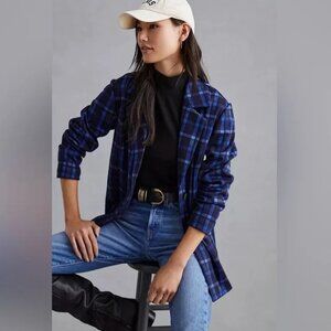 Avec Les Filles Longline Plaid Blazer Navy